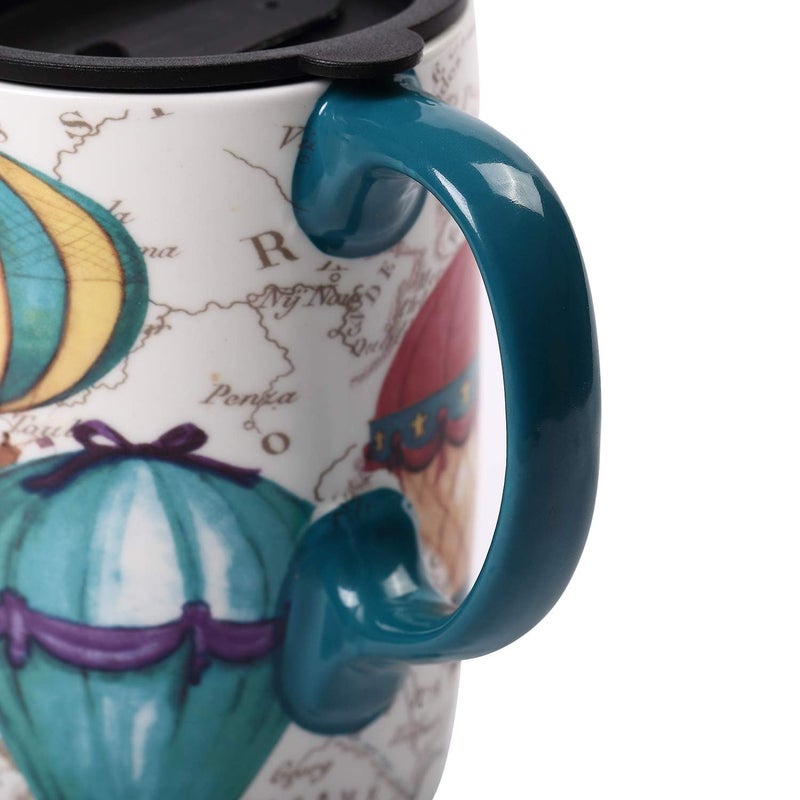 TZSSP Coffee Ceramic Mug Porcelain Latte Tea Cup With Lid 17oz. Balloon - Image 5